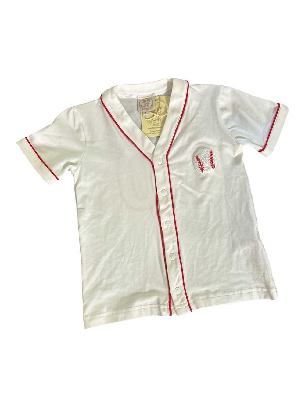 NWT Little Bear Smocks White Baseball Jersey Button Down Top Boys Size 3T